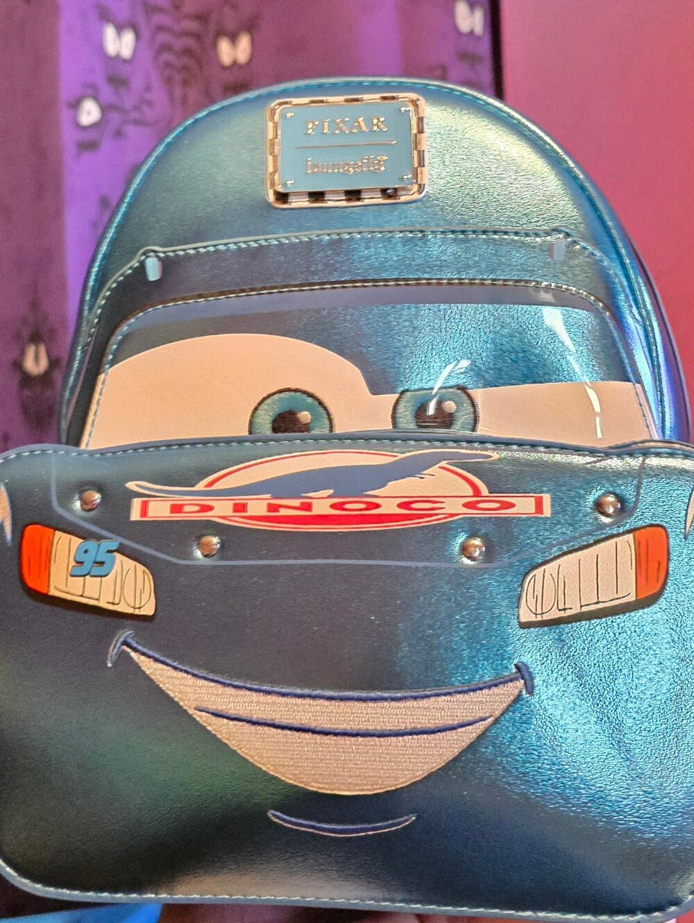 New! Loungefly Disney Pixar Cars Metallic Dinoco Lightning McQueen Mini Backpack